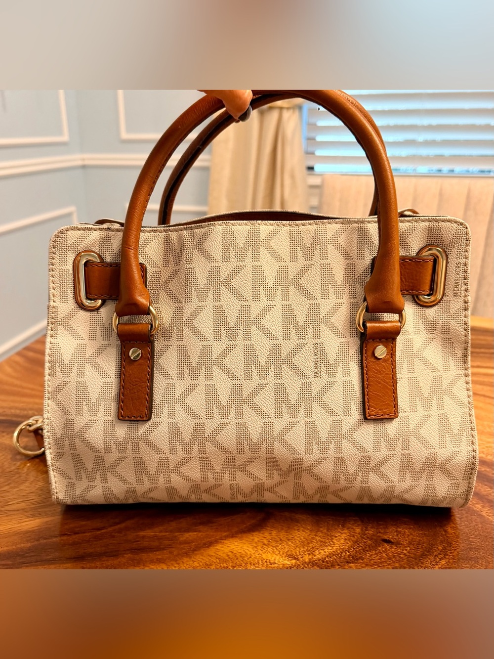 MICHAEL KORS Hamilton East West Tote Satchel Signature Canvas & Leather GUC - Picture 7 of 17